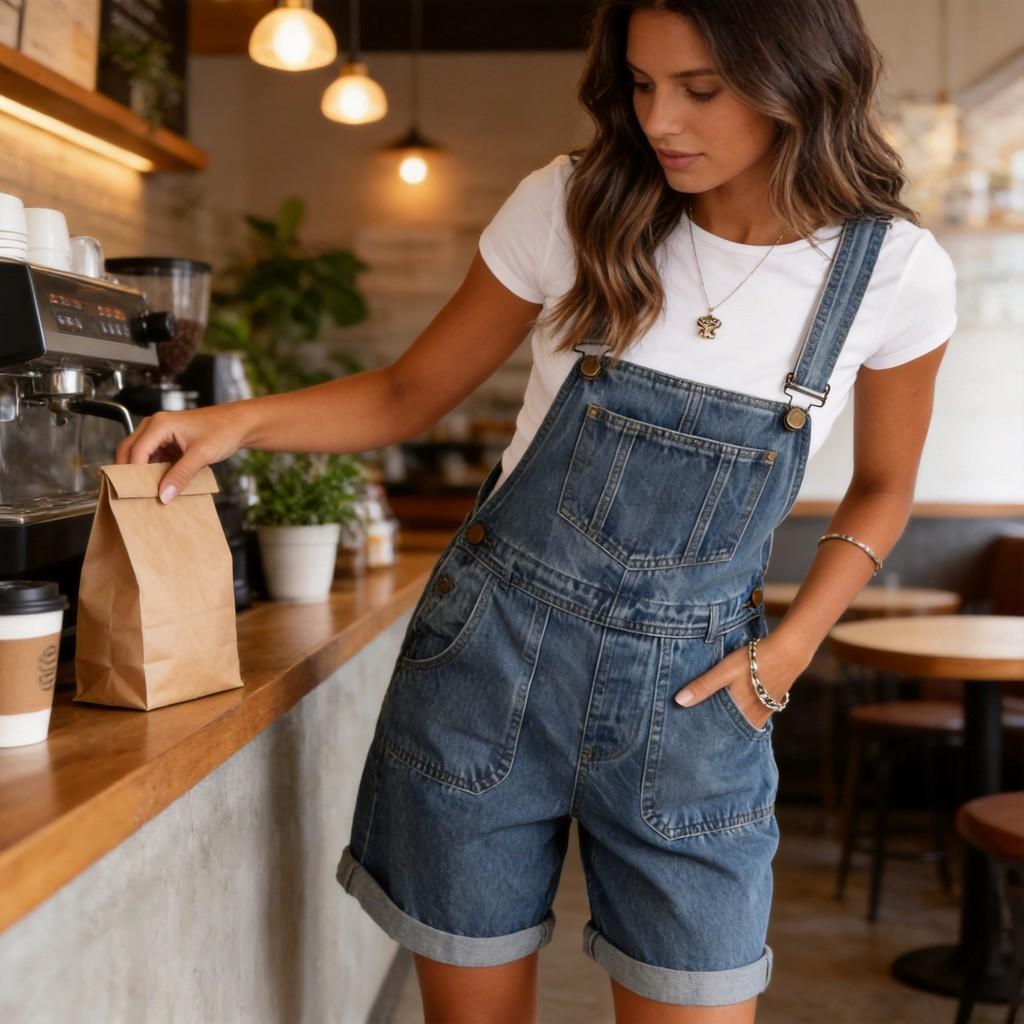 Denim Jumpsuit Mit Hoher Taille Und Verkürzten Hosen Für Lässigen Street Style