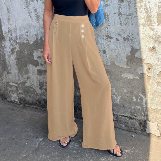Women's Wide-Leg Pants High Waist Button Decorated Pants Casual Loose Fit Trousers