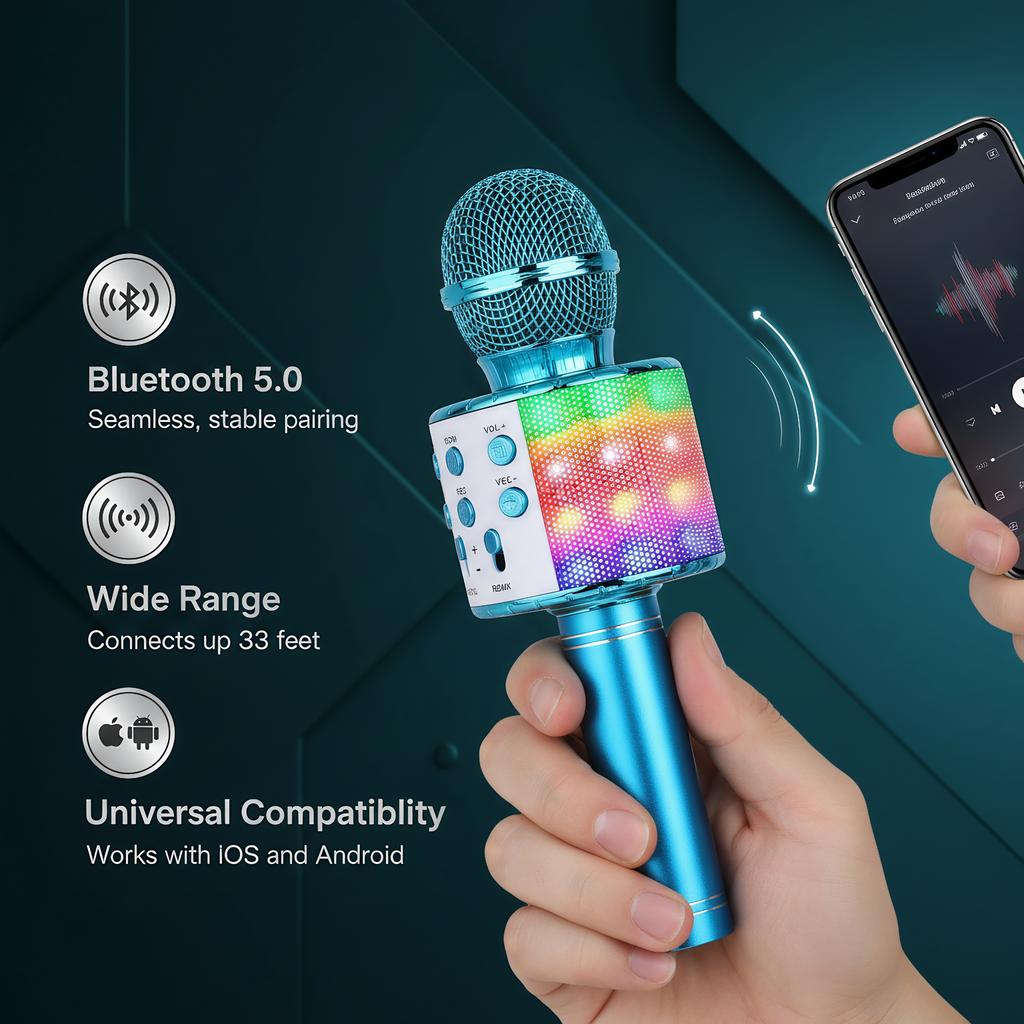 Karaoke Microphone for Kids & Adults - Bluetooth Microphones Singing Mic with Disco Lights, Portable Karaoke Player for Gifts