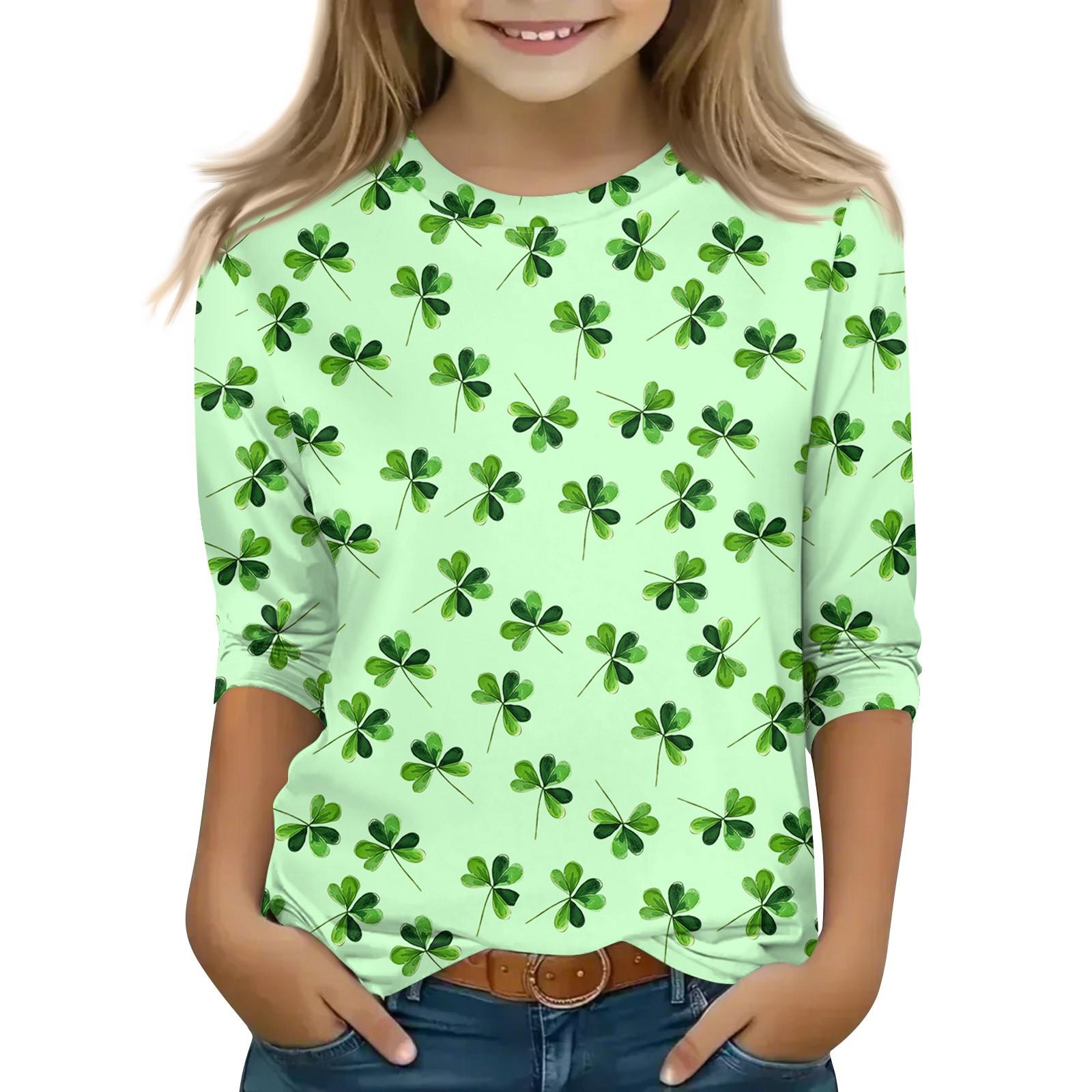 

Топы с принтом для девочек 5-16 лет с круглым вырезом и рукавами 3/4 Футболки Модные топы Наряды Футболки 140