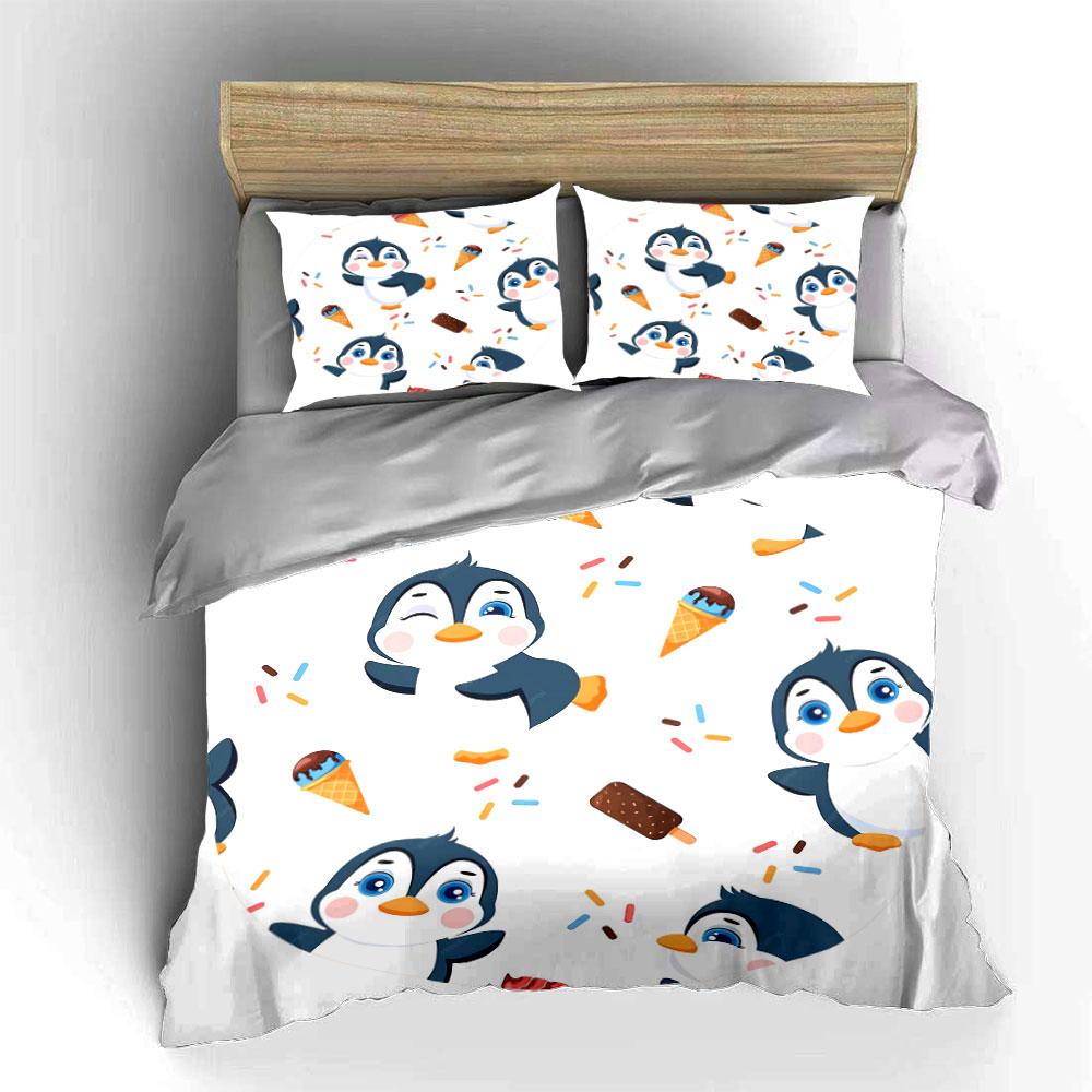 Penguin Ice Cream Theme Decor Soft Skin-Friendly Bedding Set Includes 1 Duvet Cover And 2 Pillowcase Gift
