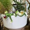 2Pcs/Set Drinking Frog Figurine Lying Cartoon Frog Statue Resin Animal Sculpture Outdoor Garden Flower Pot Hugger Ornament
