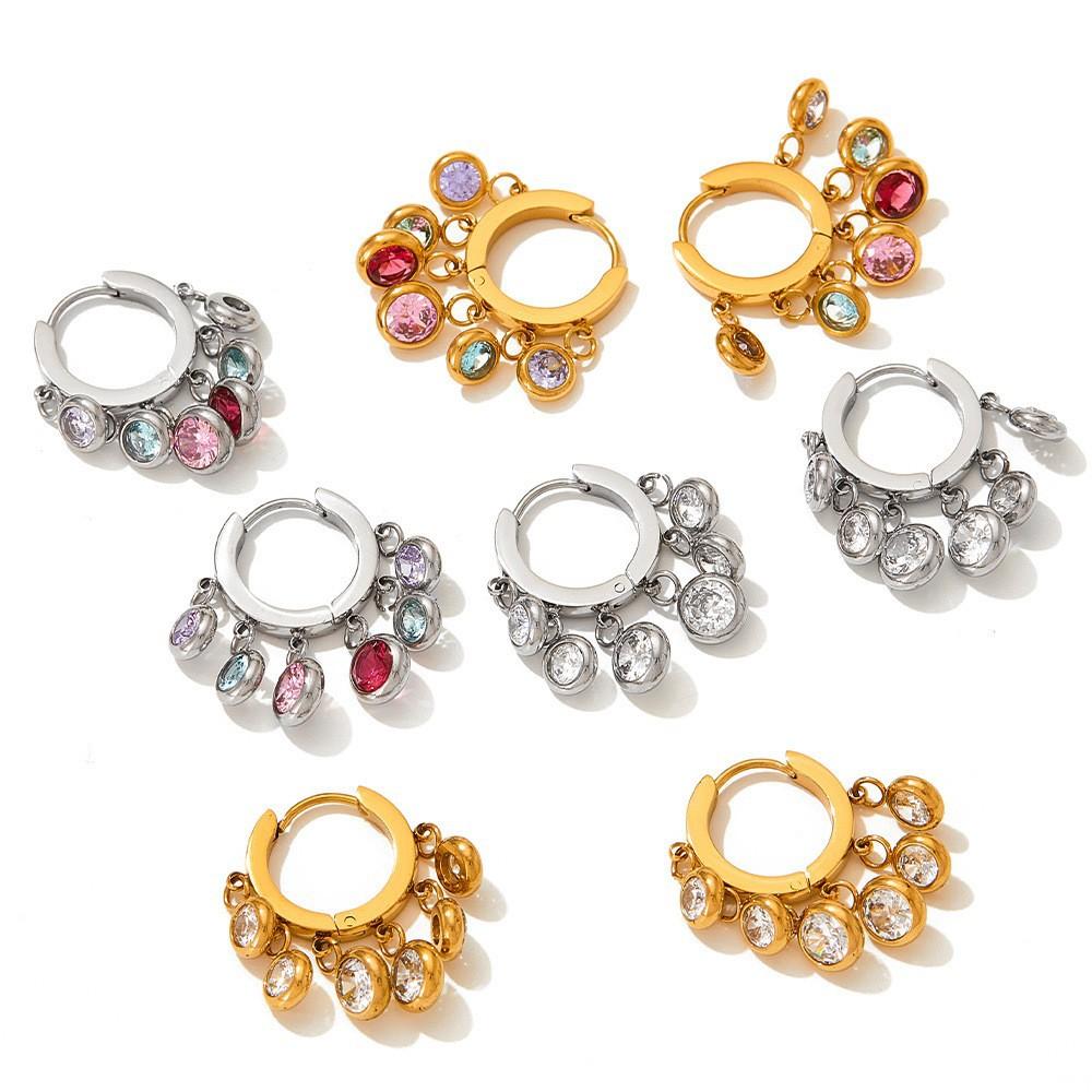Fashion Stylish Design Earrings with Colorful Zirconia Stones Geometrically Exquisite Earrings Women's Stainless Steel Earrings