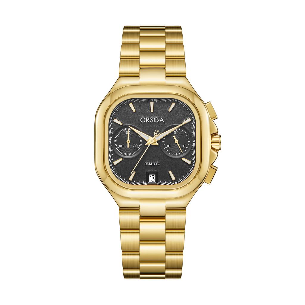 Women's S Elegant Dress Watch with Golden Stainless Steel Band Square Green Dial Waterproof Quartz Wristwatch with Luminous Hand
