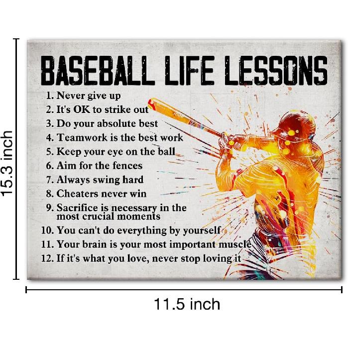 Hijie Baseball Poster Canvas Wall Art for Home Decor, Baseball Life Lessons Motivational Canvas Print Painting, Baseball Gifts for Men Baseball