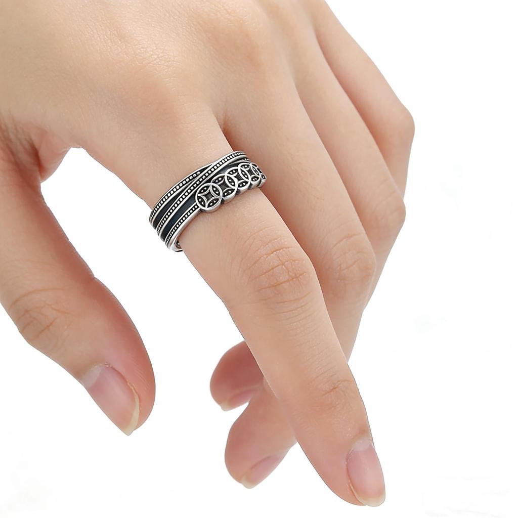 Ethnic Silver S925 Women's Ring: Retro Chinese Style with Wealth-Attracting Five Emperors Coins