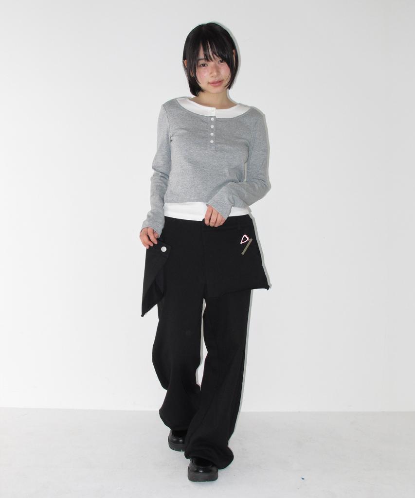 RONRON Layered Henryneck Long Sleeve Gray