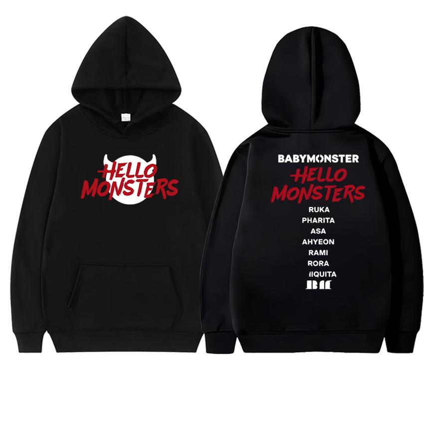 

Корея K-pop Babymonster Новый мировой тур Hello Monsters 2025 Толстовка Осень Зима Унисекс Флисовые худи Мужские женские пуловеры M