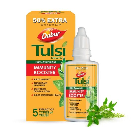 Dabur Tulsi Drops : 30ml (20ml + 10ml Free) | Contains Extracts of 5 Rare Tulsi | Boosts Immunity | Cough And Cold Relief | 100% Ayurvedic