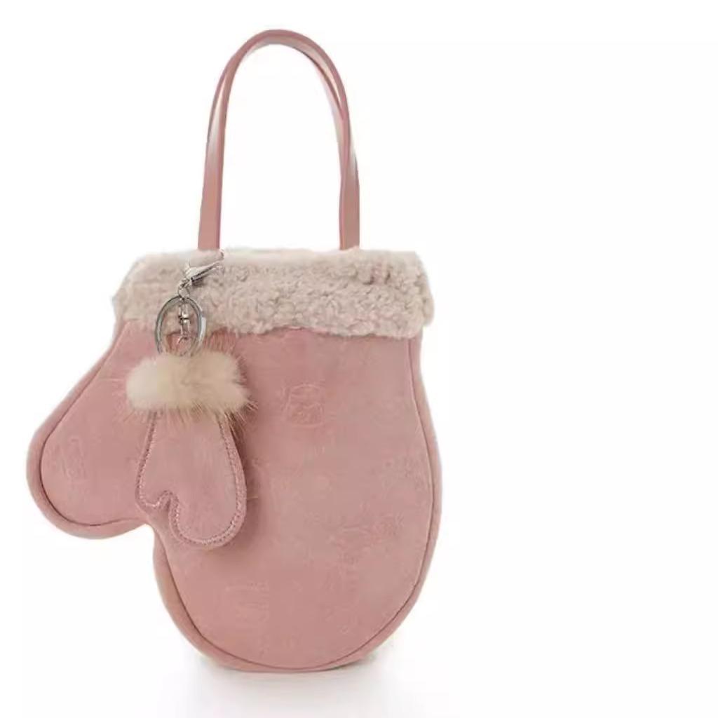 New fashion lamb wool plush gloves bag retro matte suede handbag crossbody