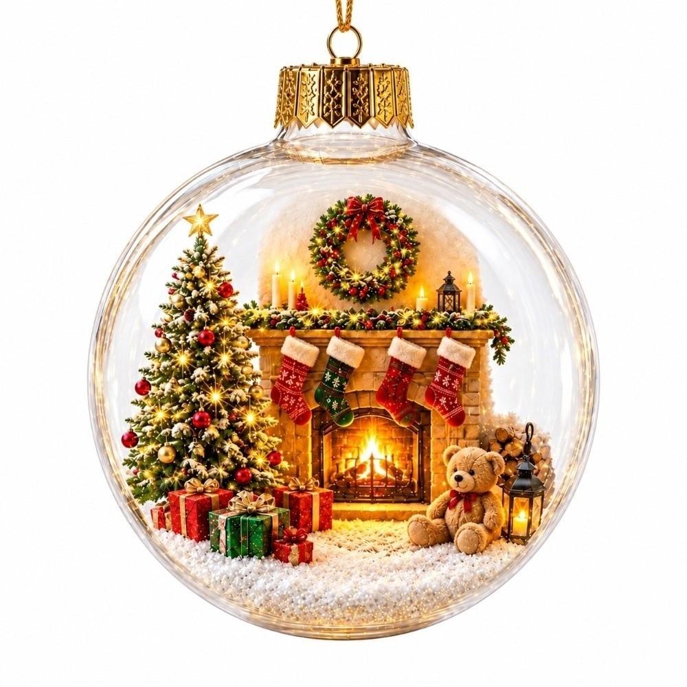 Builtin LED Christmas Ball Ornament Transparent Clear Acrylic Sphere Office Celebration