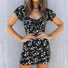 INS European and American Sexy Silm Floral Dress Short Skirt Sexy Bodycon Floral Mini Dress