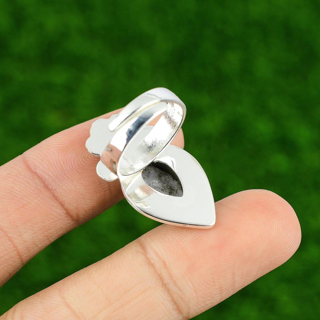 Gift For Her 925 Silver Natural Blue Lace Agate Statement Flower Adjustable Ring