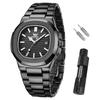 Men's Quartz Square Watch Date Waterproof Luminous Stainless Steel Band Business Fashion Comfortable Black
