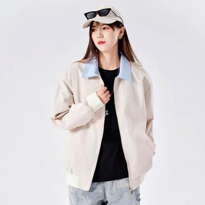 Women Casual Coat Lapel Long Sleeve Patchwork Color Elastic Hem Jacket Zipper Placket Autumn Outwear