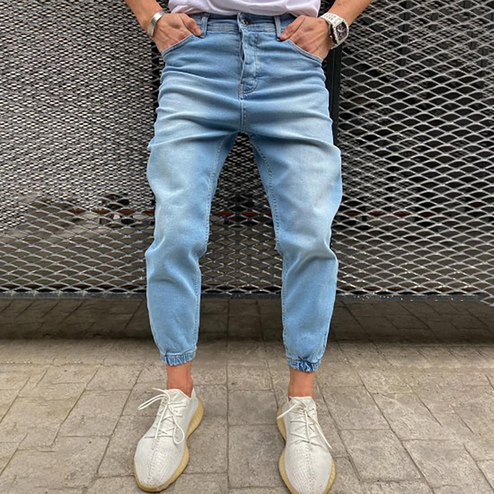 

Мужские повседневные модные однотонные облегающие джинсы, повседневные леггинсы, брюки, джинсы M