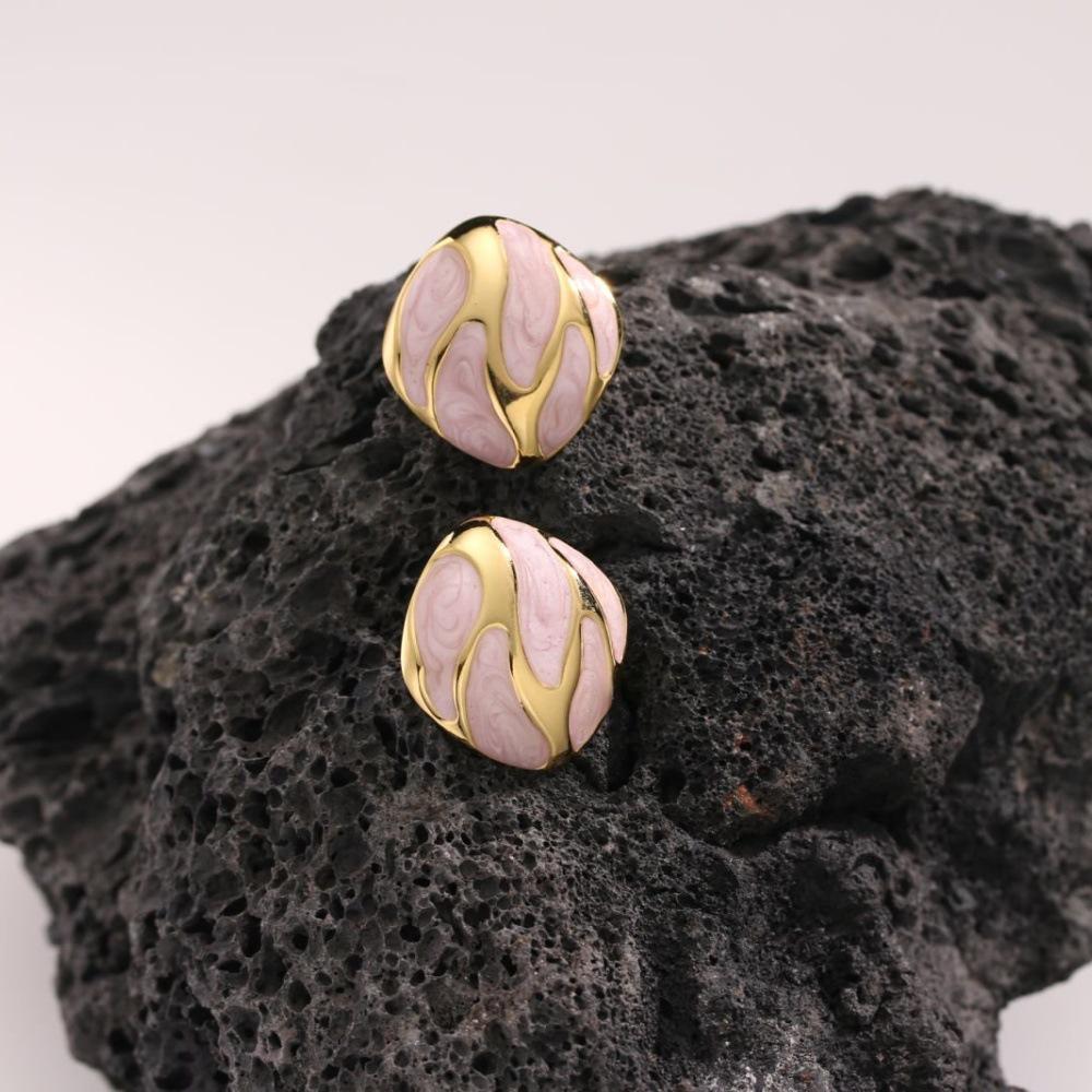 French Enamel Drip Oil Earrings: Stainless Steel, Irregular, Titanium Women's Luxury