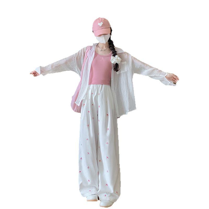 Women's High Waist Slimming Bowknot Yamamoto Wide-Leg Summer Pants - Drapey Floor-Length Casual Trousers