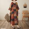 DIMANAF New 2025 Summer Dress Short Sleeve Linen Casual Loose Women Vintage Printing Plus Size Dress O-Neck Dress Maxi
