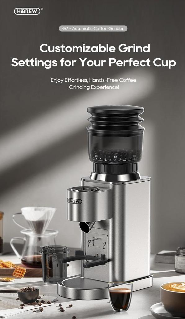 HiBREW G7 Electric Coffee Grinder 48-Level Adjustable Grinding Settings 350g Hopper One-touch Operation