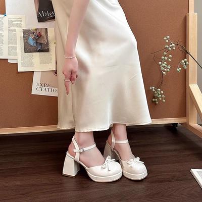 Summer New Fashion Outer Wear Thick Heels High Heels Bow Comfortable Versatile Mary Jane Single Shoes