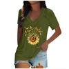 Women's Tops Dressy Summer Fashion Casual Sunflower Print Casual T-Shirt Shoulder Sleeve V Neck Slim Flowy Tunic