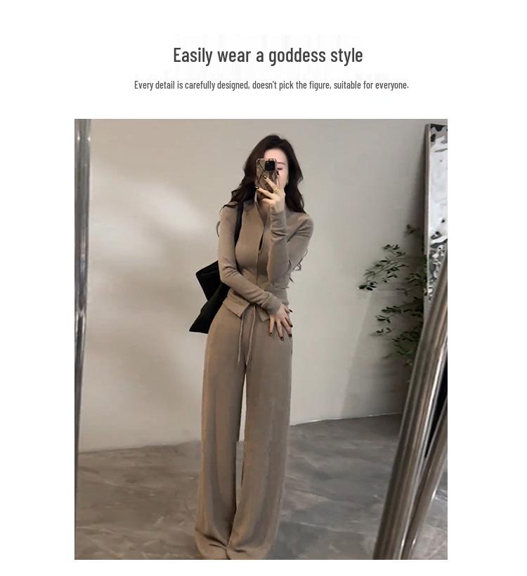 Korean Style Slimming Hoodie & Wide Leg Pants Sports Two-Piece Set for Women - 2026 Collection