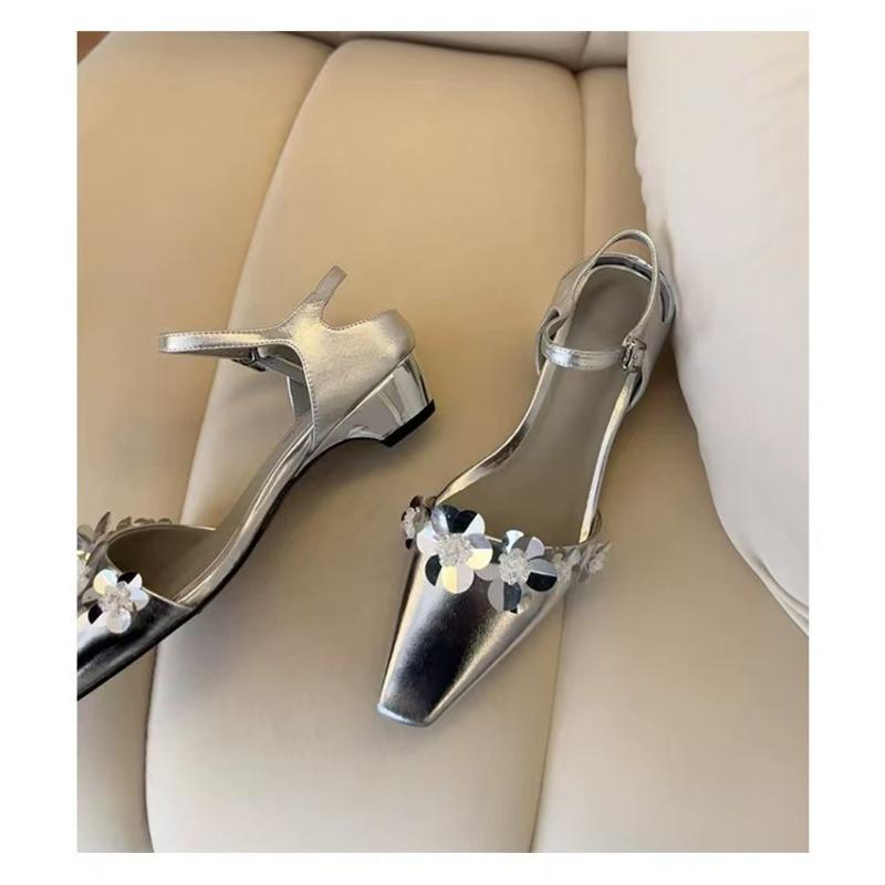 Mesh Embroidered Sandals Women String Bead High Heels Mules Shoes Pointed Toe Slingback Slippers Women Zapatos De Mujer