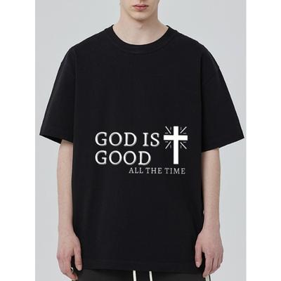 Schwarzes T-Shirt Gott ist gut allezeit Kreuz-Druck Religiöses Statement T-Shirt für Freizeitkleidung und Glaubensausdruck