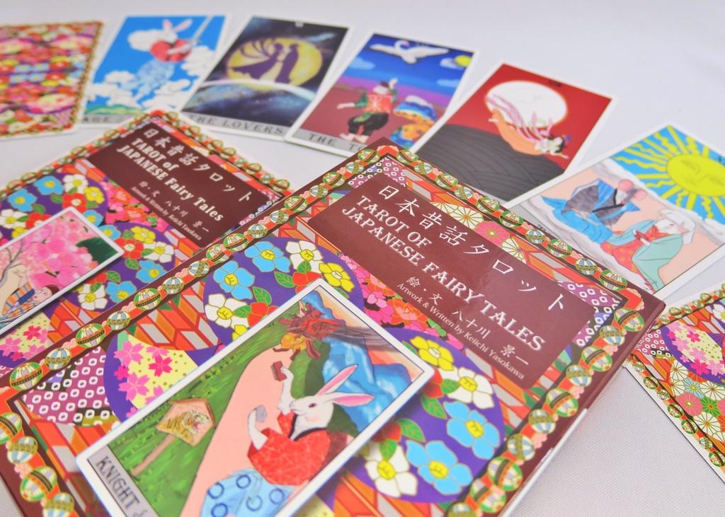 Japanese folk tale tarot 78 cards fortune telling instructions set in reading by fortune The Tale of the Bamboo Hanasaka Jiji box, Kamishibai-style