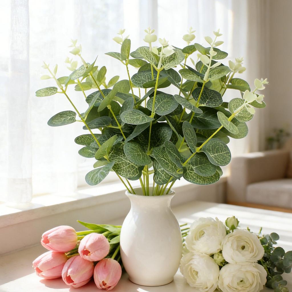 50/100PCS Green Fake Plants Silk Eucalyptus Leaf Festival Diy Decorations Vases Home Garden Wedding Scrapbook Artificial Flowers
