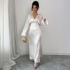 Cross-border, European and American temperament elegant long-sleeved deep V-long skirt dress women's clothing  autumn and winter  independent station
