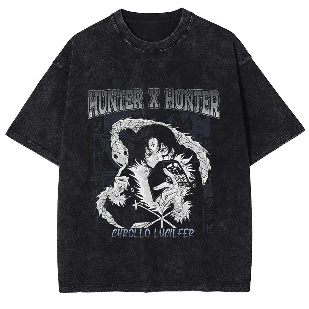 Hunter X Hunter Chrollo Lucilfer Phantom Troupe Vintage Washed Oversized TShirt Unisex Anime Streetwear Tee M