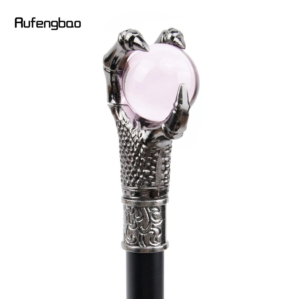 Dragon Claw Grasp Pink Glass Ball Silver Walking Cane Fashion Decorative Walking Stick Cosplay Cane Knob Crosier 93cm