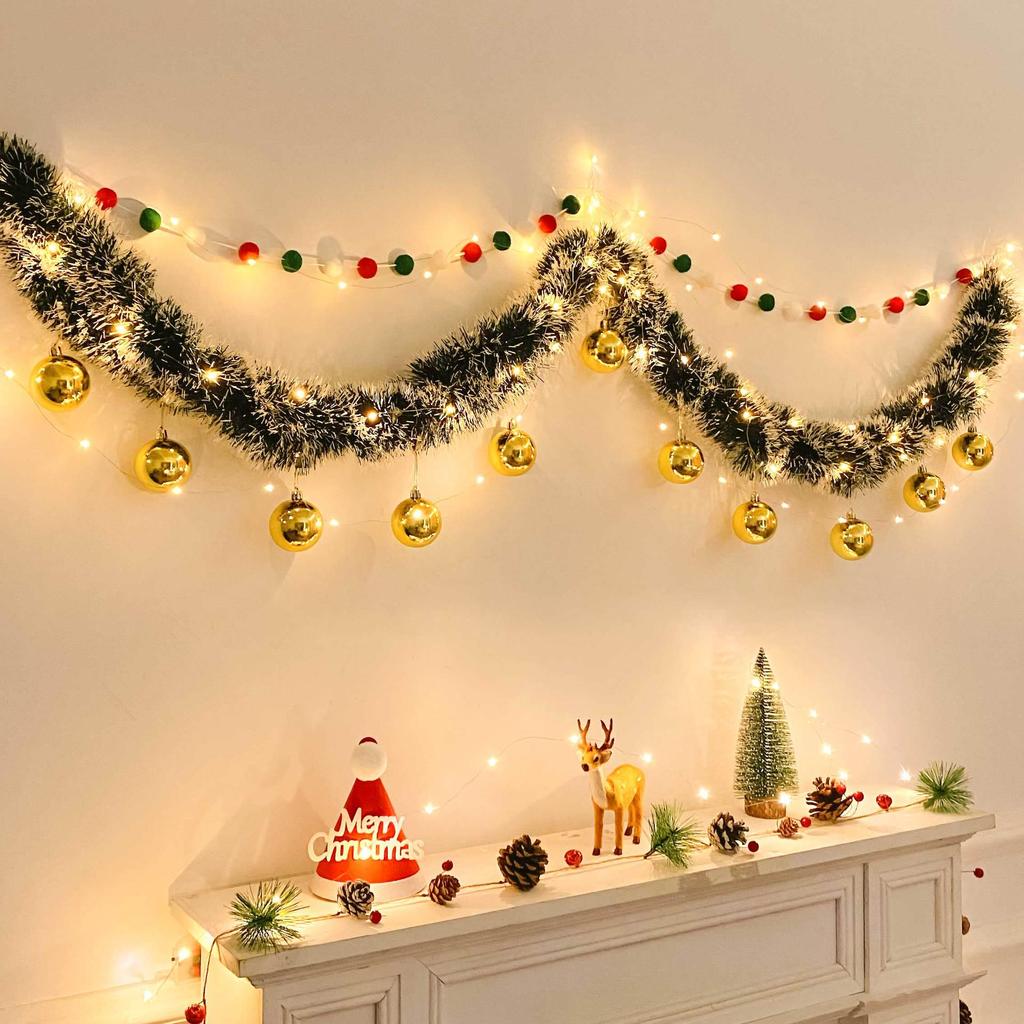 Christmas Tinsel Garland for Tree Ornaments and Wall Decor