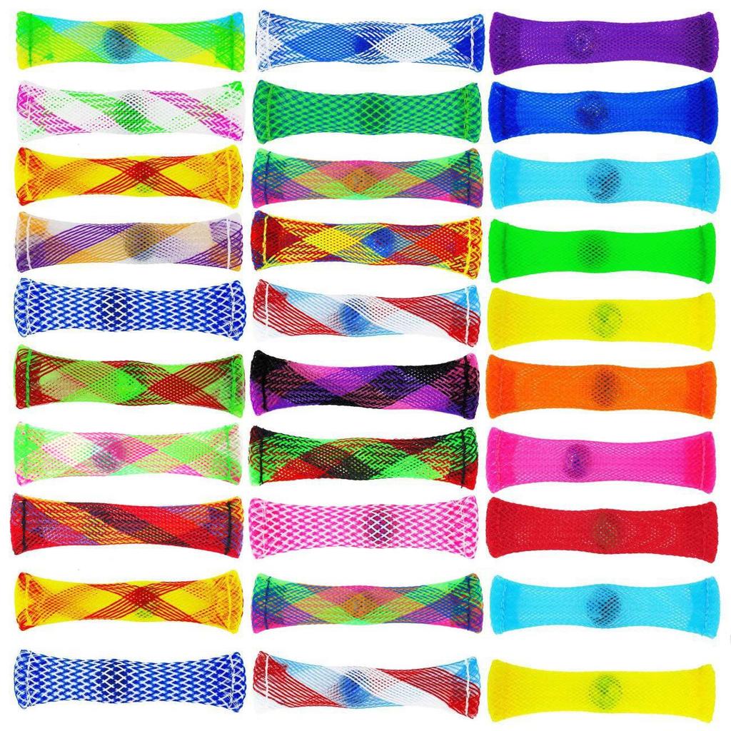 Colorful Beaded Stress Relief Fidget Toy - Woven Net Tube with Marble
