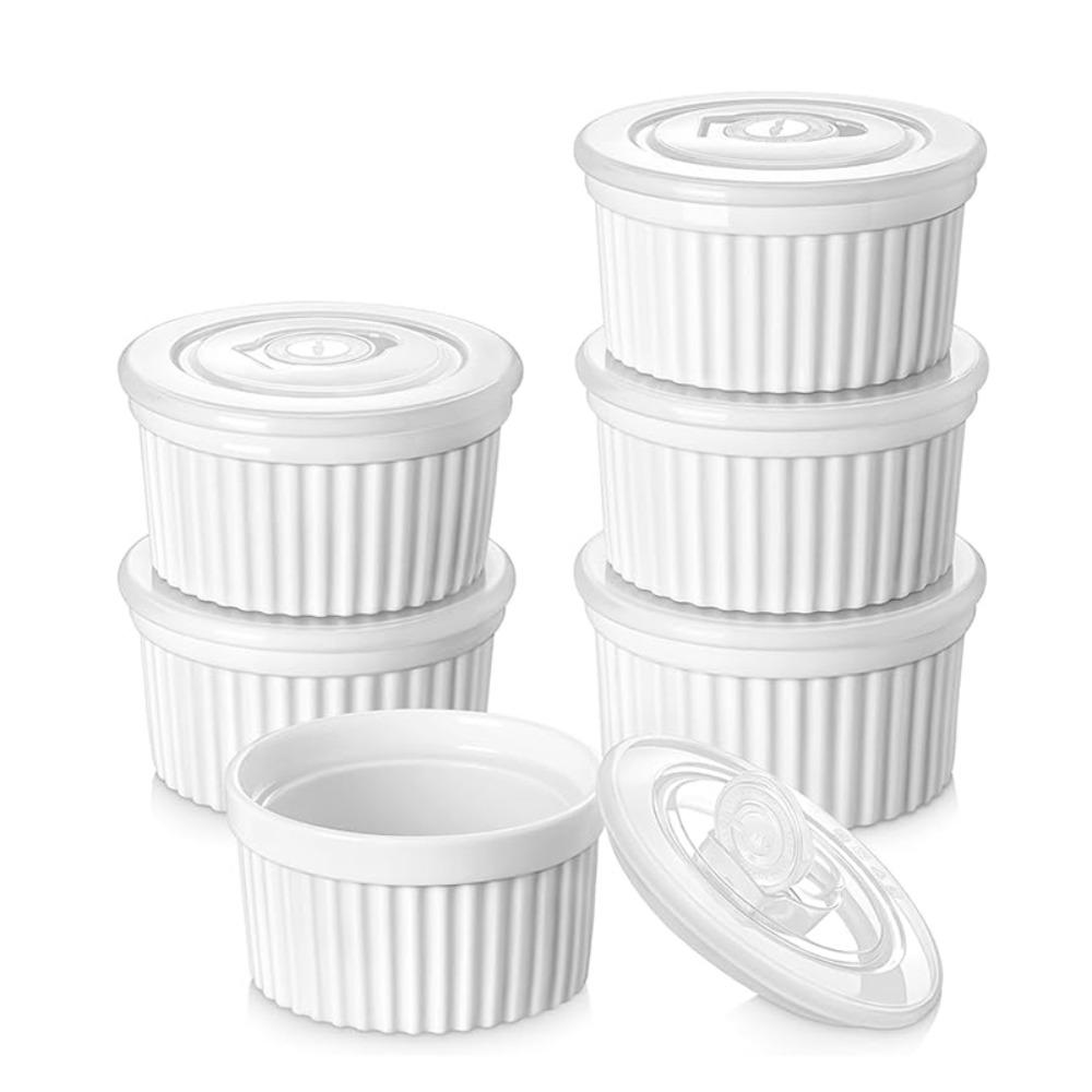 6pcs with Lid Ramekin 8 Oz Pudding Cup Multifunctional Soup Cup  Custard