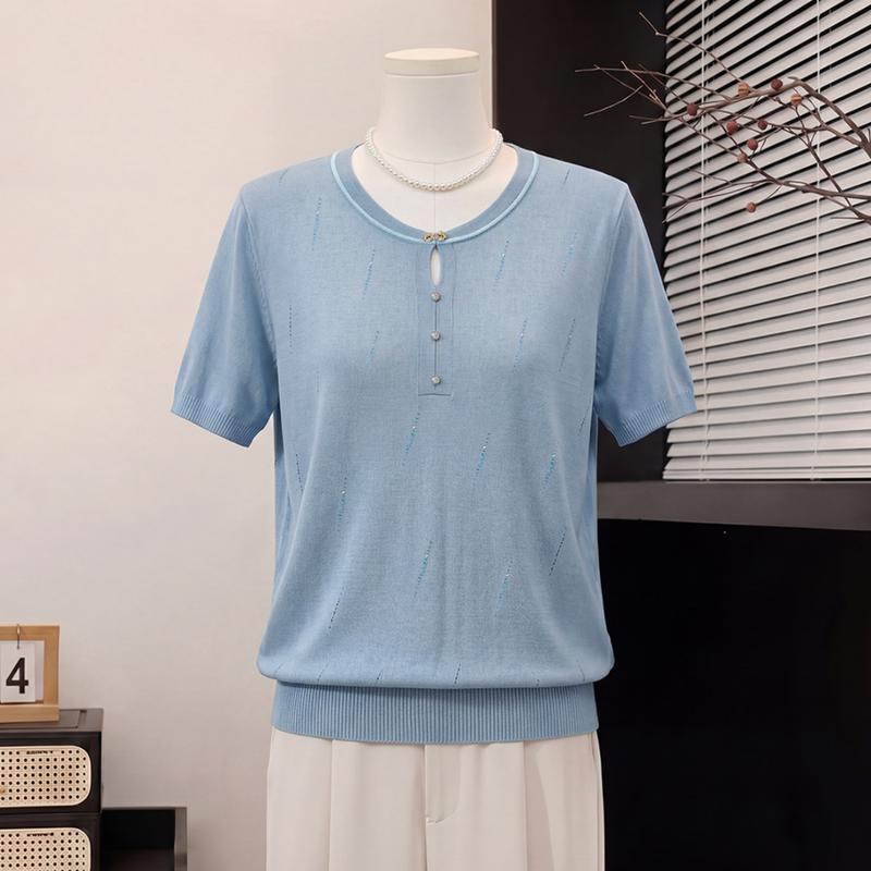 Elegant Hollow-Out Knit Top for Middle-Aged Women