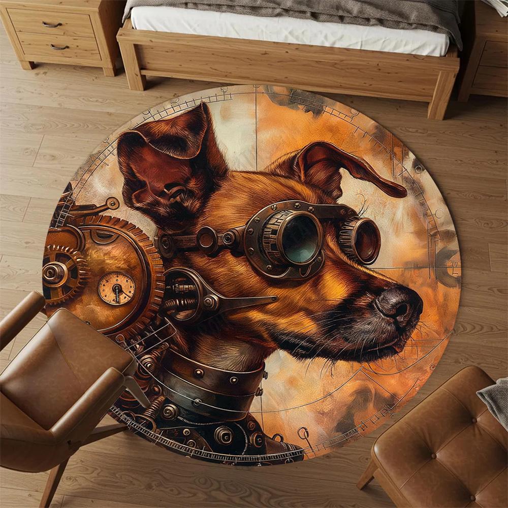 1PC steampunk dog Office Round Area Rug, Under Office Chairs Bedroom Living Room Home Decor, Carpet for Office -1110019