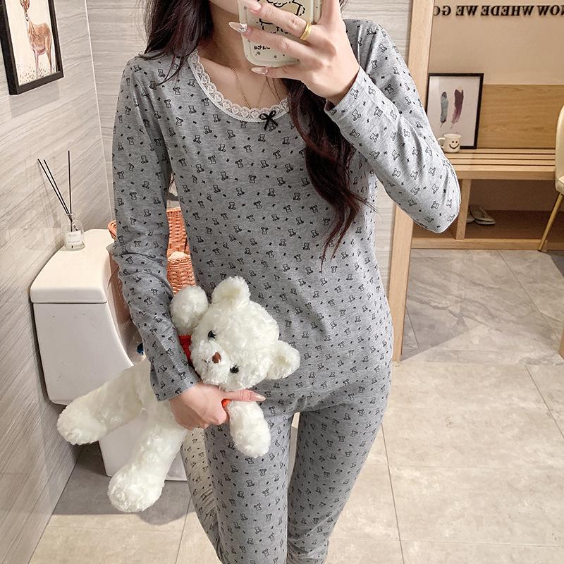 Women's Pure Cotton Long Sleeve Pajama Set - Autumn/Winter Warm Base Layer