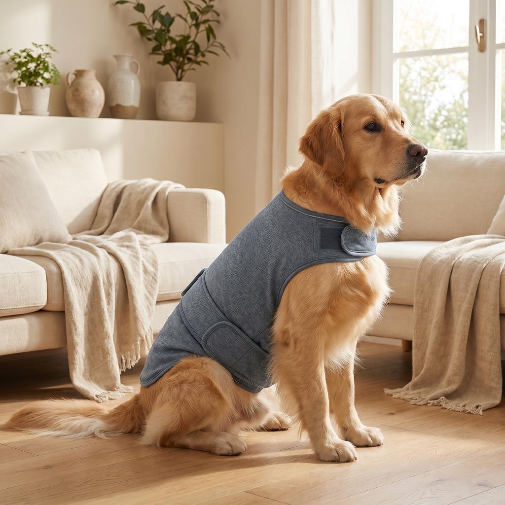 Adjustable Dog Calming Anxiety Vest, Breathable Stress Relief Coat with Detachable Collar for Storm Fireworks Travel
