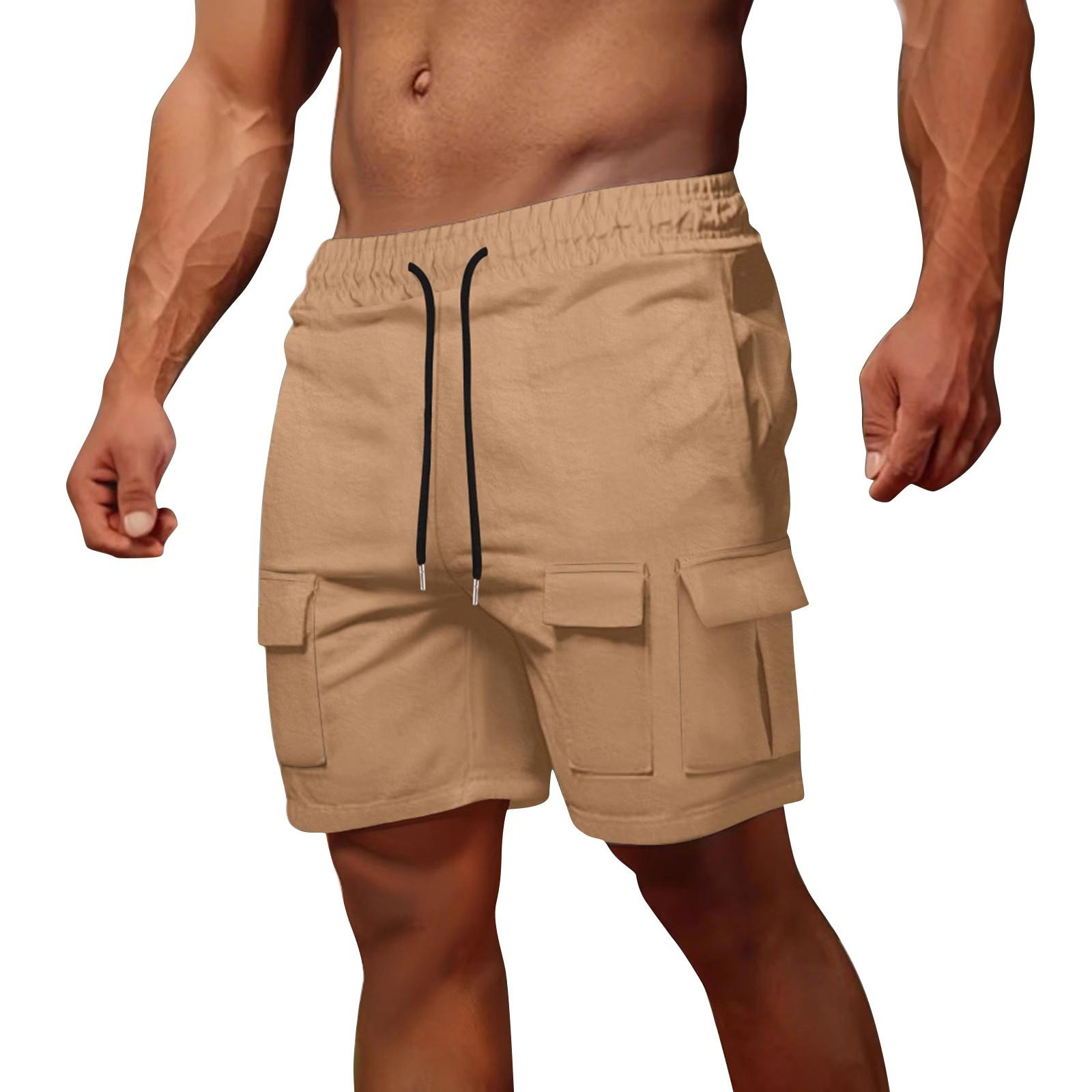 

Мужские летние однотонные повседневные спортивные шорты на молнии с несколькими карманами, быстросохнущие, дышащие XL хаки