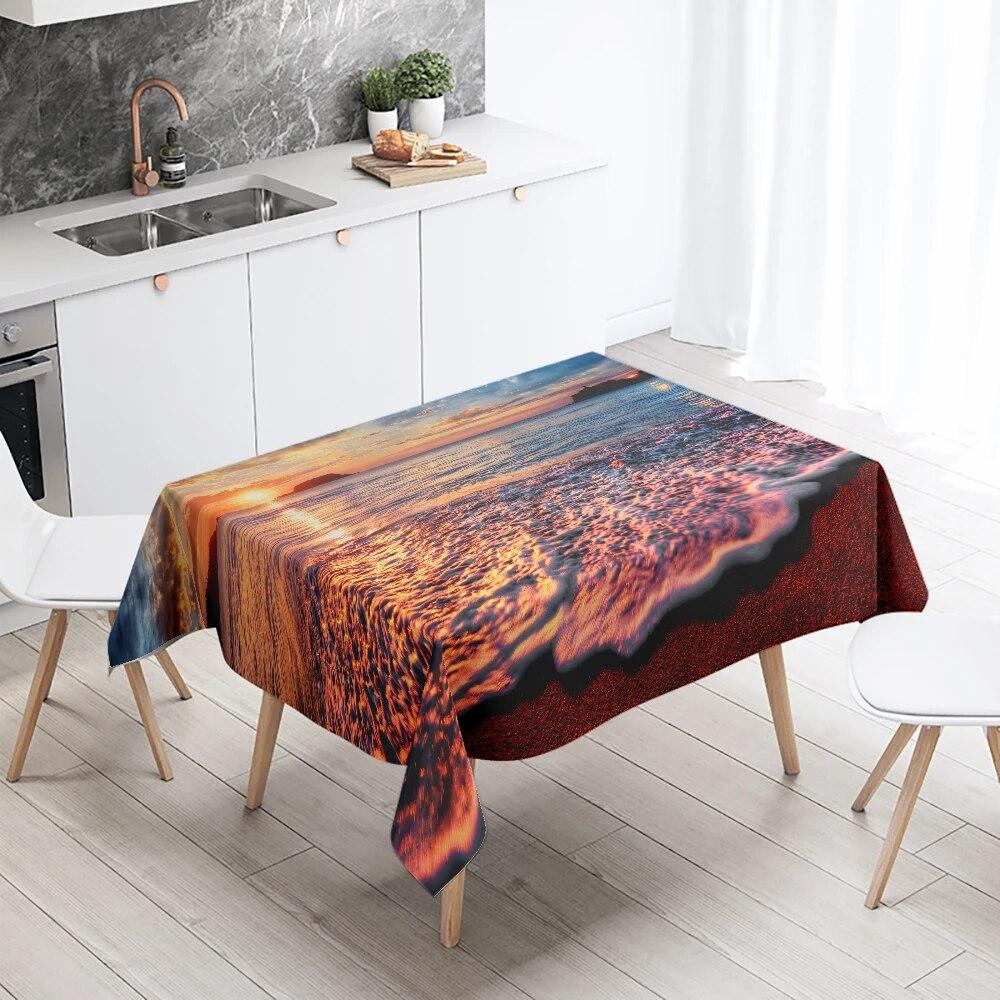 Nature Scenery Tablecloth Beach  Printed  Party Restaurant Table Decoration Stain Resistant & Waterproof