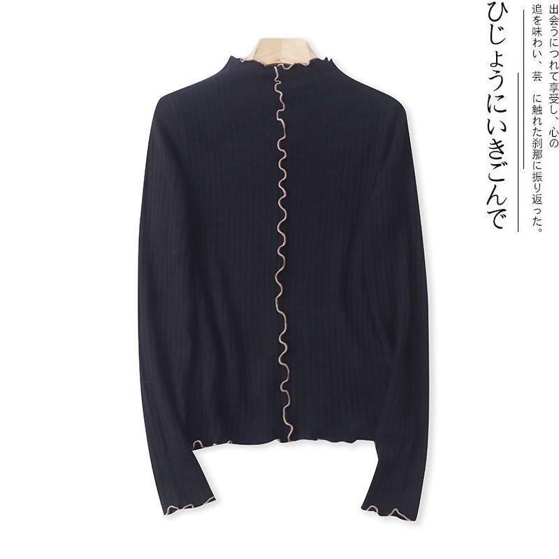 

P/3-Day Single Spring New Arrival Export Women s Fashion Slim-Fitting Simple Half round Neck Pullover Long Sleeves Thin Knitting Sweater Black S