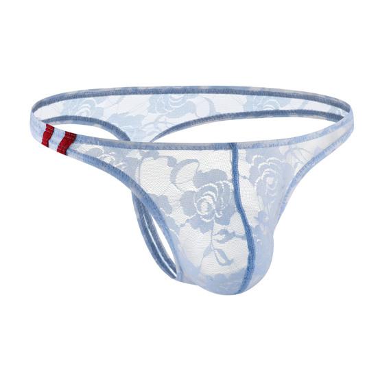 Yousheng Men Thong Low Waist See-through Embroidery Lace Flower Pattern Briefs Breathable Soft Stretch Slim Fit Underwear Honeymoon Valentine Wear