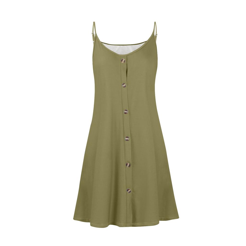 Vestido de verão casual feminino com bolsos, vestido de praia boho de verão, vestidos de férias para mulheres, decote em V, botões, vestidos soltos