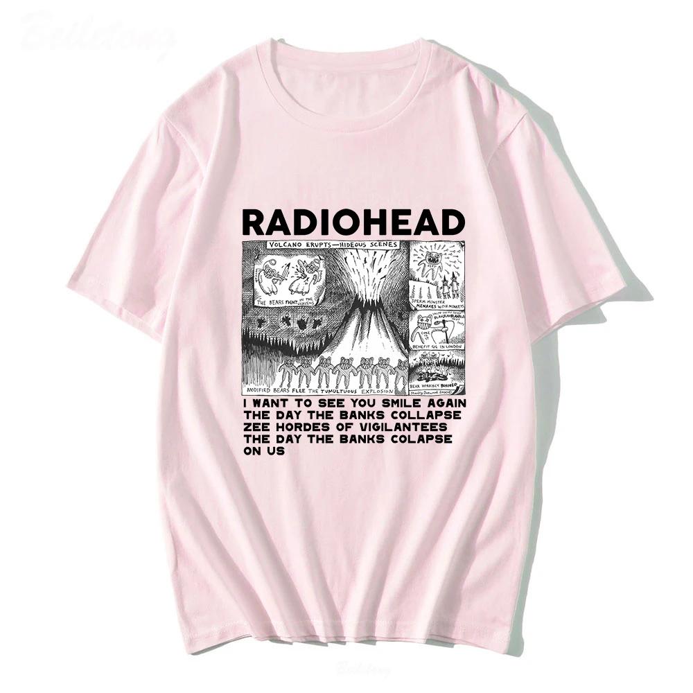Radiohead Vintage Hip Hop Rock Band Music Print Harajuku Camisetas Black T Shirts Graphic Short Sleeve Polyester Womens Tshirt S