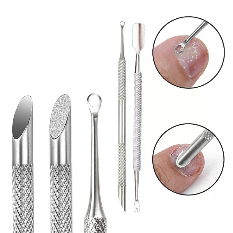 Double-Headed Stainless Steel Cuticle Remover Nail Pusher Exfoliating Prep Tool Clean Dead Skin Circle Bevel Shovel Manicure Pen