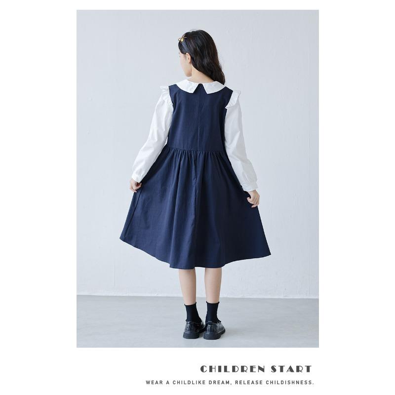 Girls Preppy Style Doll Collar Long Sleeve Spring Autumn Casual Kids Dress