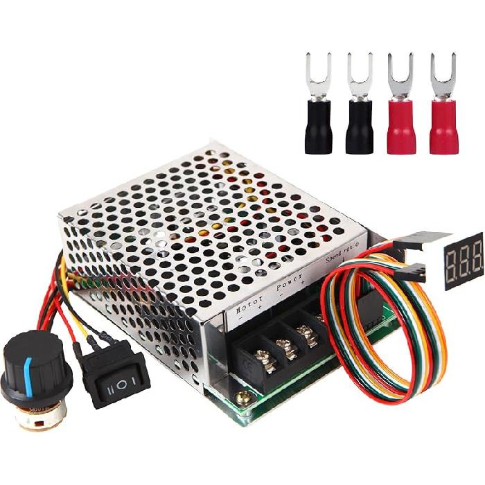 PWM DC Motor Speed Controller, DC 9V-60V & 10A Rated Brush Motor Stepless Speed Controller with Forward-Brake-Reverse Switch & Ajustable